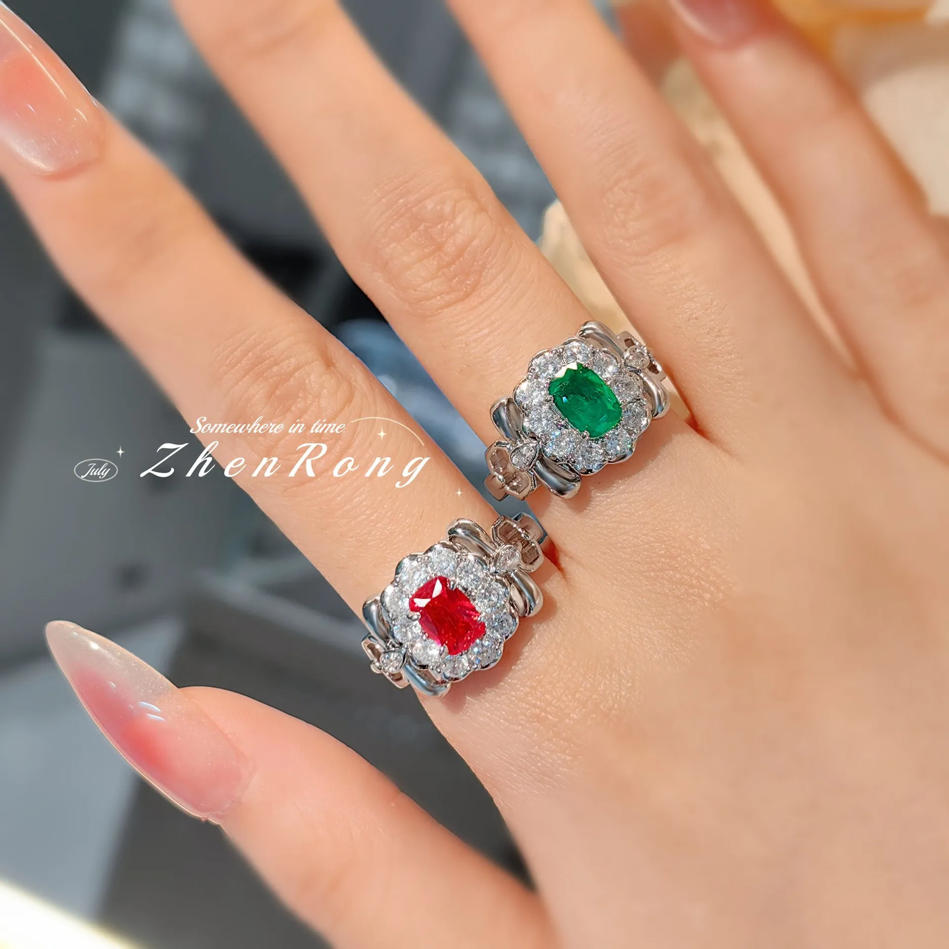 S925 sterling silver ring fashion light luxury bow red corundum retro with high carbon diamond women's ring