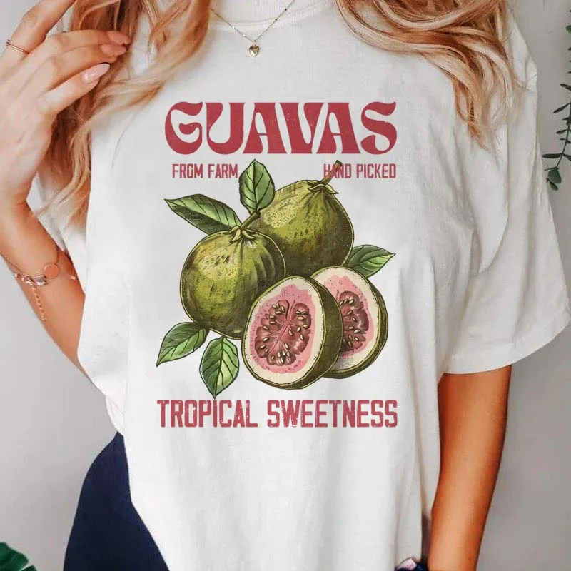 

Guavas From Farm, женская модная футболка с тропическим сладким принтом, летняя одежда с милым узором, футболка с короткими рукавами