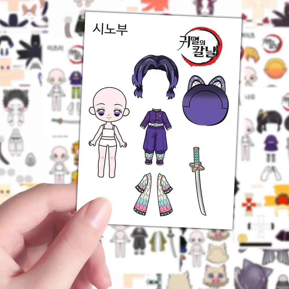 48pcs Demon Slayer Tanjiro Tomioka Giyuu Mobile Paper People Drawing Stickers No Repeat Paper Handmade Assembly DIY Stickers