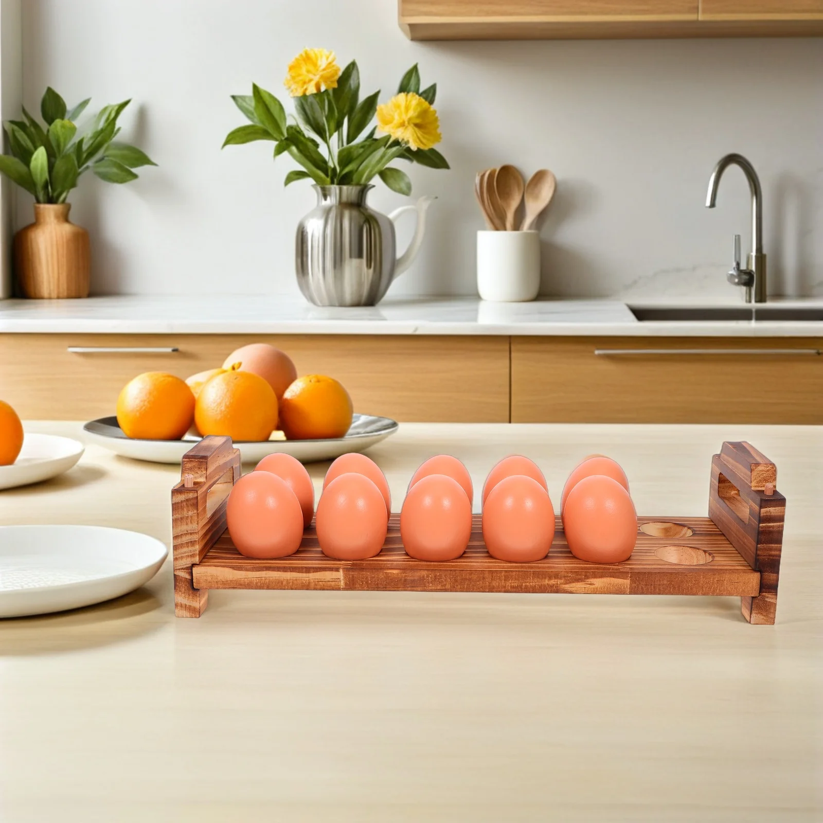 

1Set Stackable Wooden Egg Holder Natural Wood Rustic Design 12 Slot Egg Storage Tray Kitchen Countertop Organizer for Kitchens