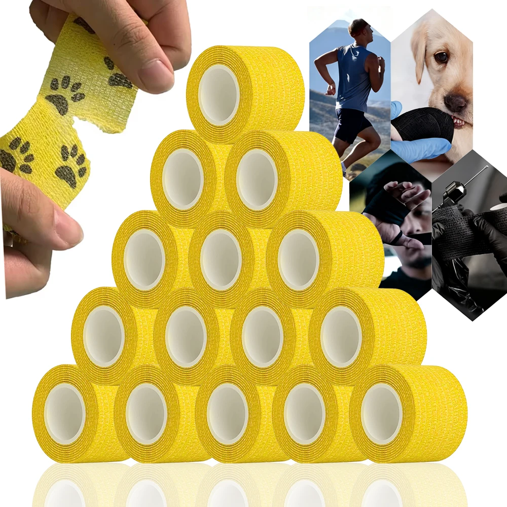 

12/18/24/шт. желтая повязка для татуировки, ручки для татуировки, лента, водонепроницаемая самоклеящаяся эластичная лента, защита пальцев, аксессуары для татуировки