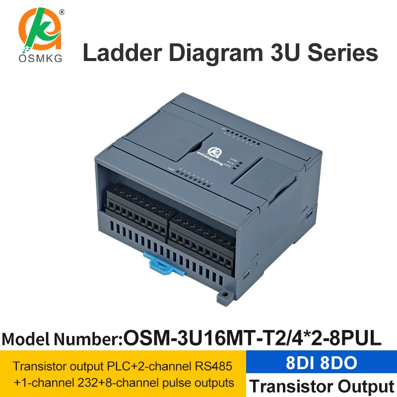 oshangming 8 Input  8 Transistor Output PLC 8 Pulse RS485 RS232  Ladder Diagram PLC Controller Modbus Rtu for Servo Motor