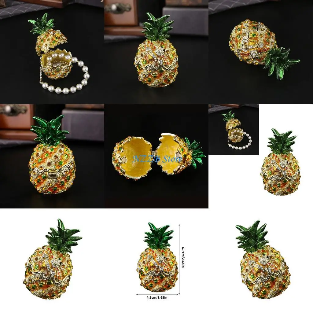 

T21F Metal Pineapple Jewelry Box Diamonds Storage Case for Earrings Necklaces