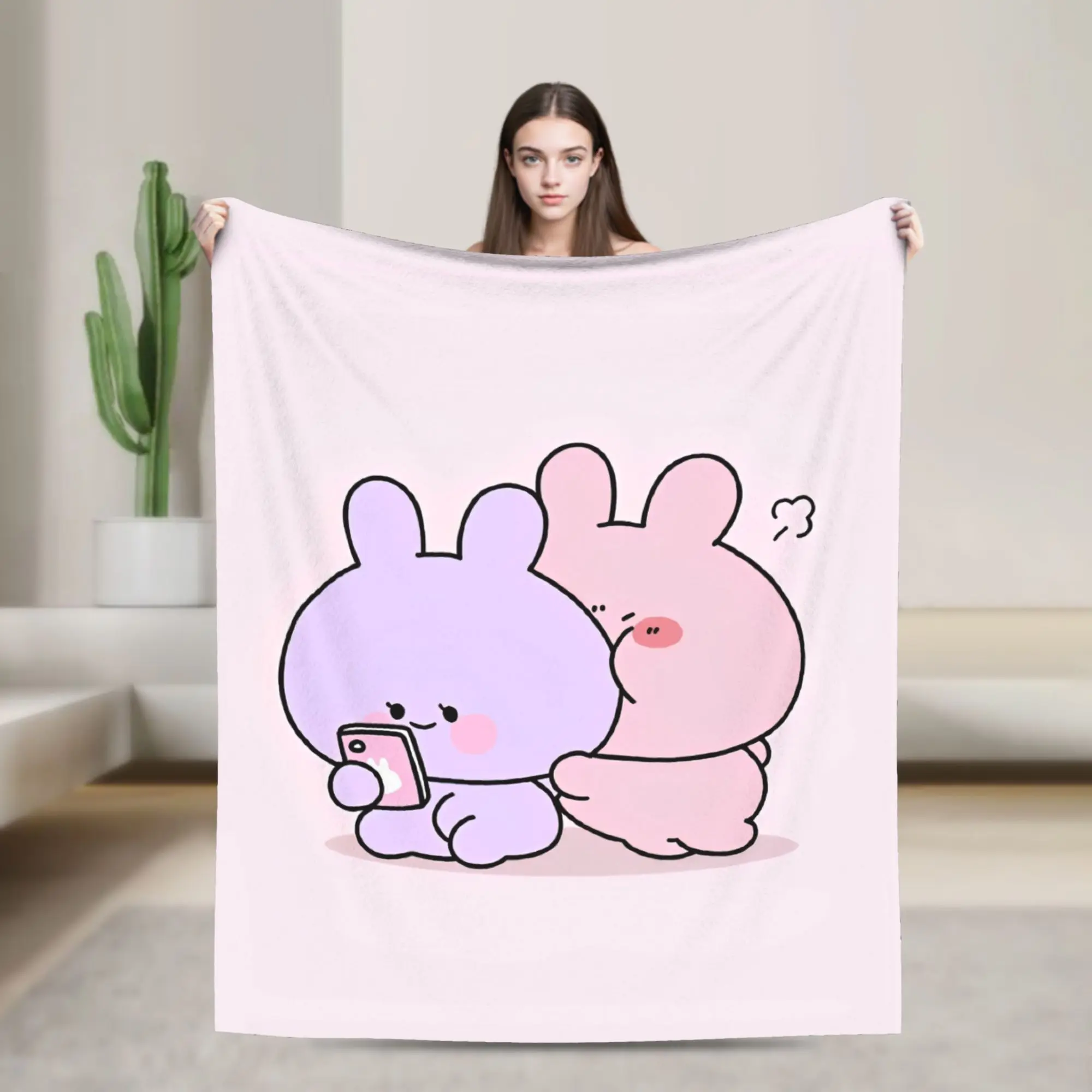Asamimichaan Asleep Cartoon Knitted Blankets Asamimi Throw Blankets Summer Air Conditioning Portable Ultra-Soft Warm Bedsprea,
