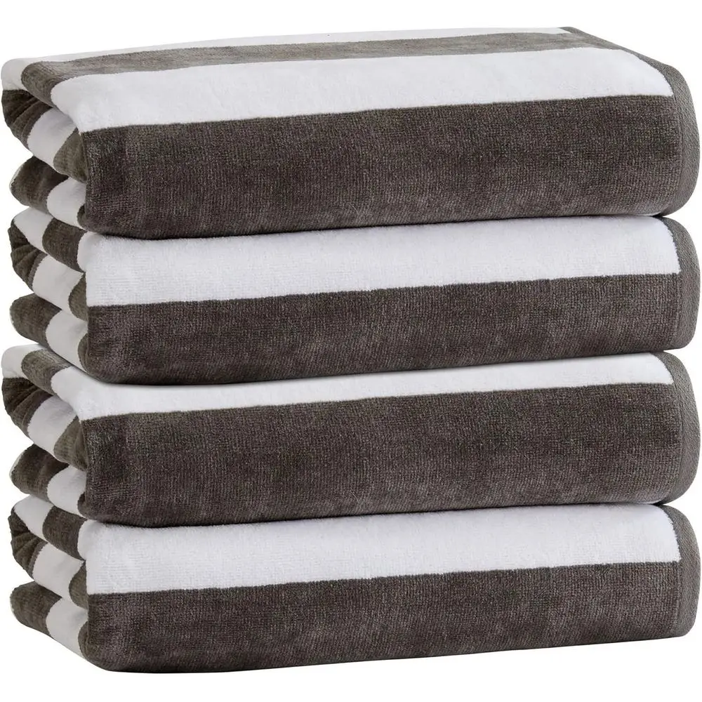 

Cabana Stripe Cotton Velour Beach Towel Set - 4 Pack, 30x60, Ultra Soft, Plush, Absorbent for Pool & Beach