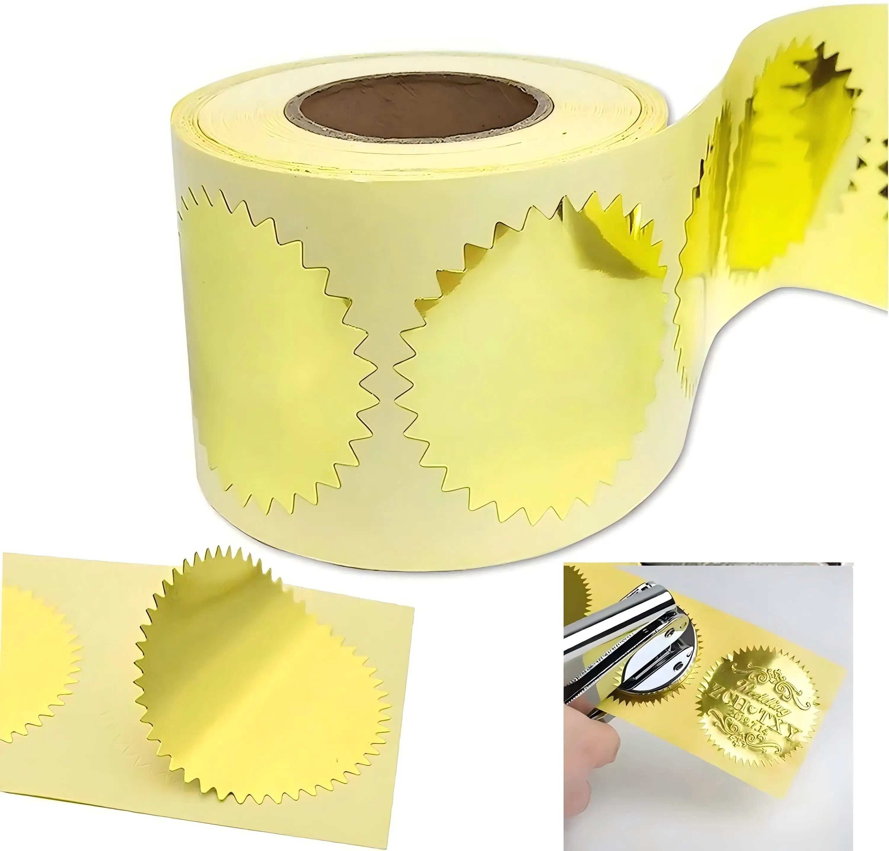 2inch Gold Foil Blank Notary Seals 300 Per Roll Serrated Edge - Legal Certificate Awards Envelope Package Embossing Labels
