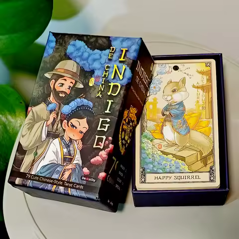 Indigo De China Tarot Deck, 79 Cute Chinese-Style Cards 350GSM Double-Sided Embossed Matte Cardstock 12*7cm in Rigid Box