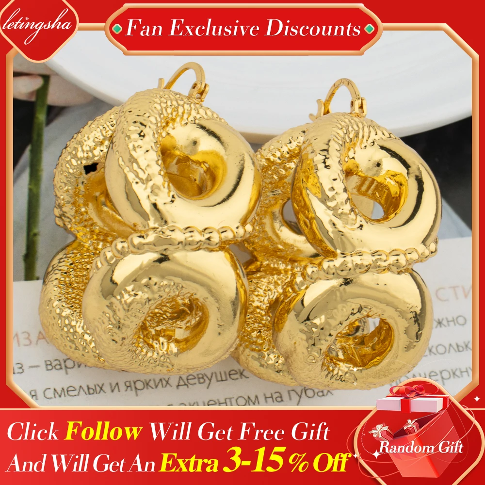Dubai Gold Plated Jewelry Earrings Set Banquet Drop Women Lady Luxury Big Earrings for Girls Golden Hoop Earrings