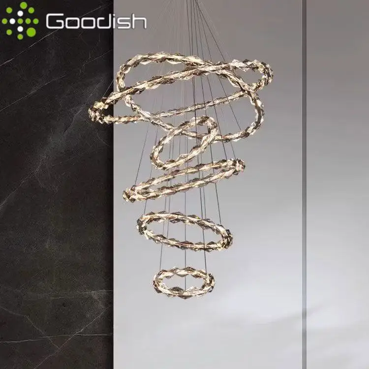 Luxe prachtige kristallen glansschakelaar LED-hanglampen Ronde interlacing Design-lampen voor lobby Woondecoratie Kroonluchter