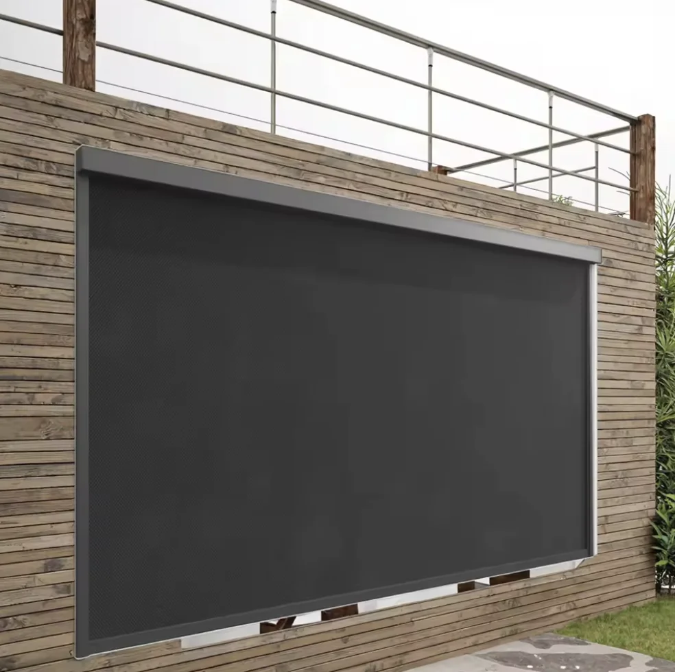 Motorized Waterproof Windproof Track Zipper Roller Blinds Outdoor Patio Balcony Blinds Retractable Screen Outdoor Blind