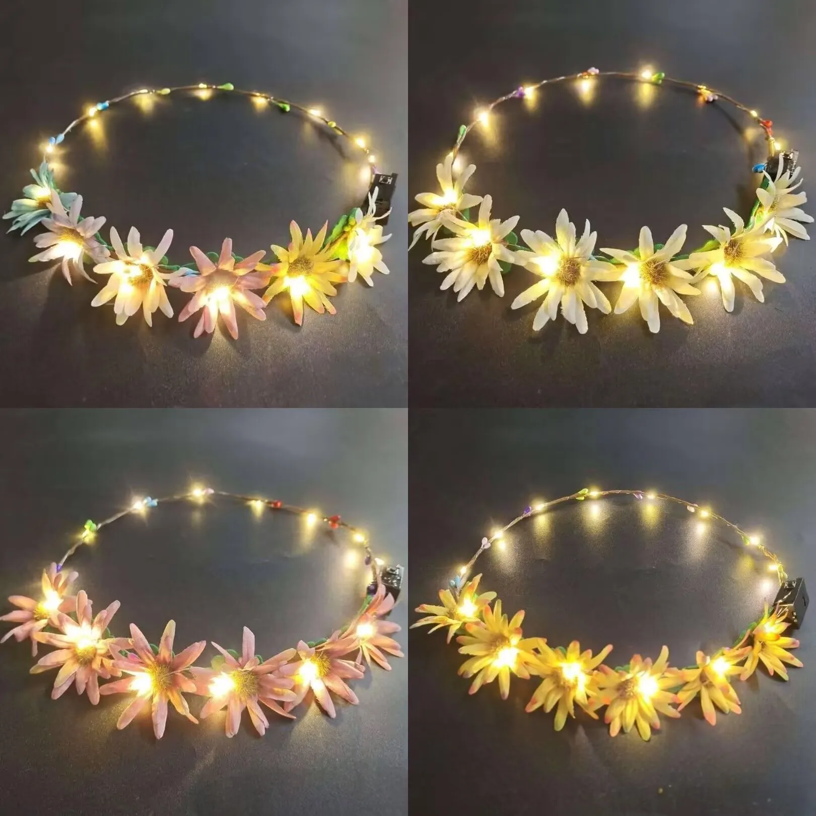 

10pcs Flower Crowns Headbands Light Up Floral Headpiece for Women Girls Wedding Birthday Party