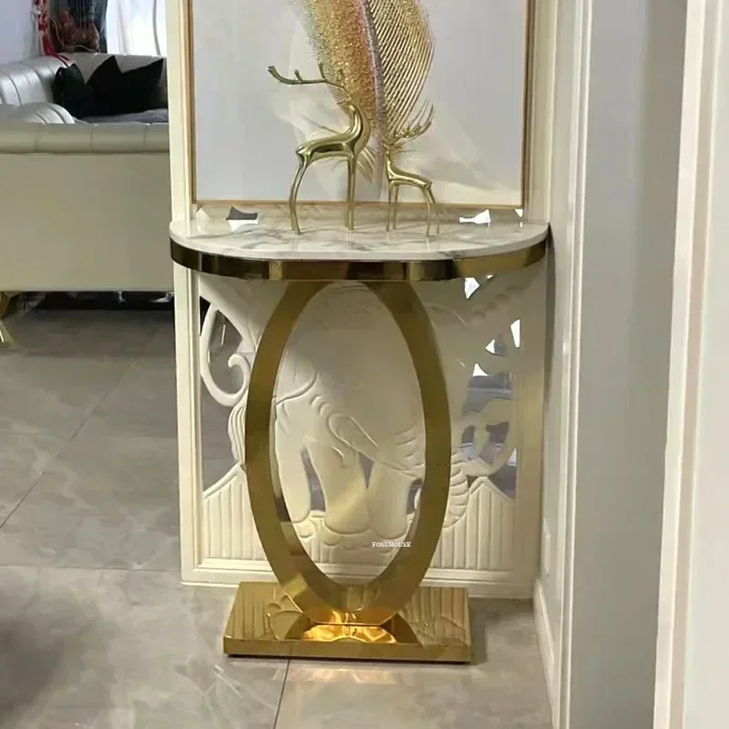 Small Size Console Table Entrance Hall Desk Stainless Steel Wall Side Tables Luxury Narrow Console Furniture for Living Room z