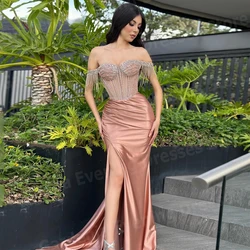Elegant Women's Evening Dresses Off The Shoulder Mermaid Prom Gowns Sleeveless Customized Beading Side Split Vestido De Noche