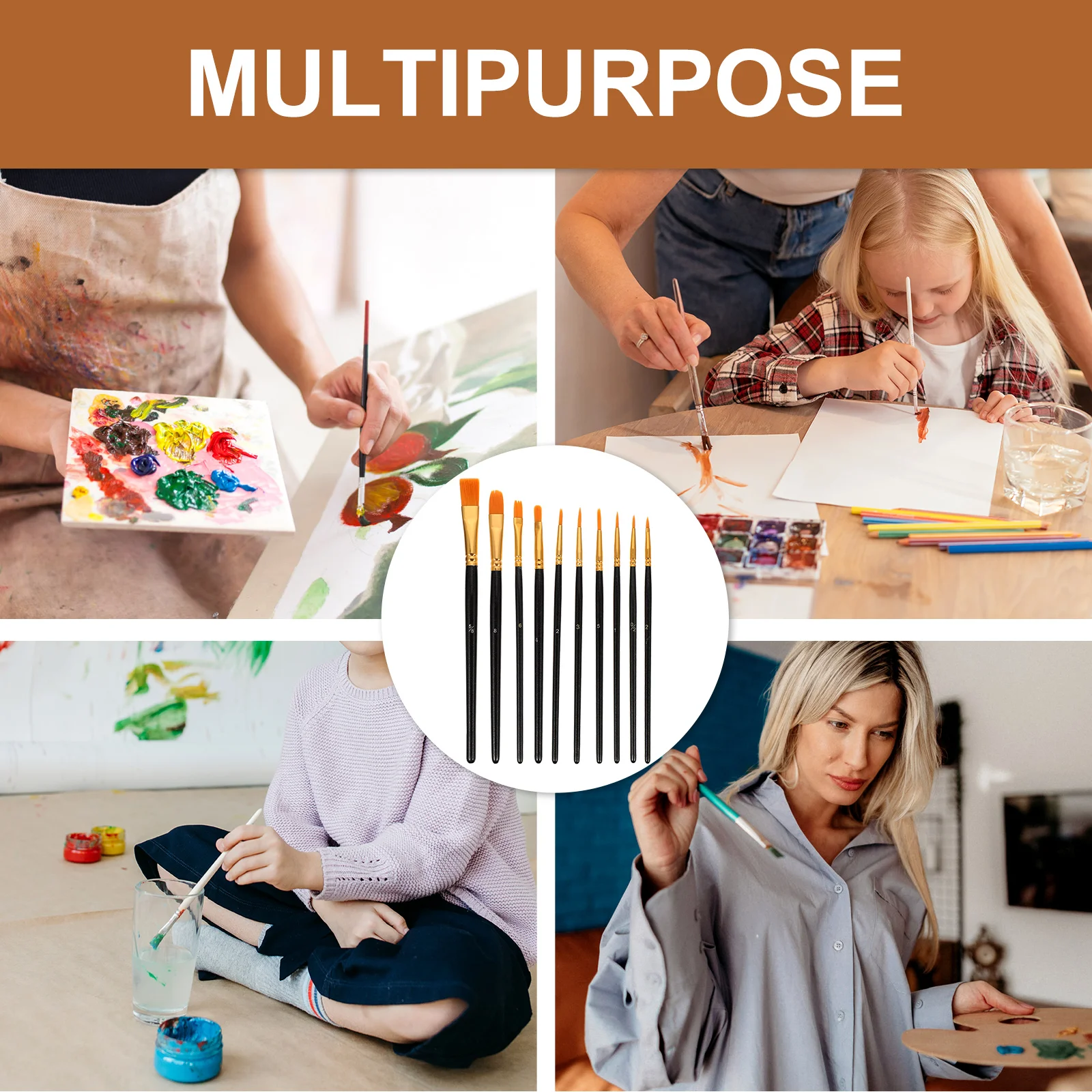 

1 Set Painting Brush Set Nylon Bristles For Watercolor Acrylic Oil Painting Portable Paintbrushes Students Artists