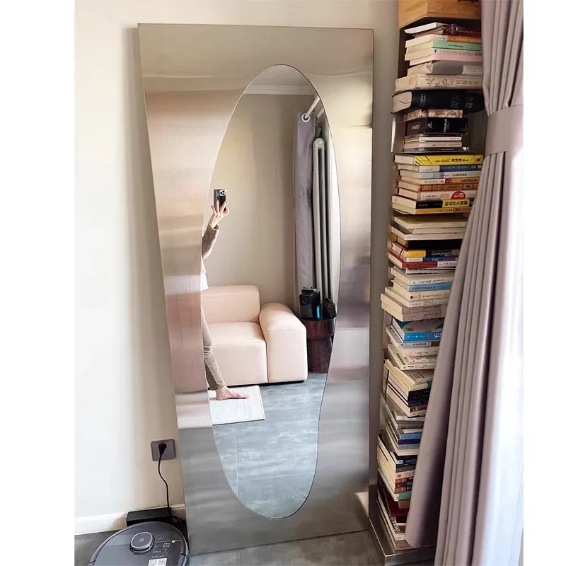 Light luxury Creativity Design Stainless Steel Home Use Floor-Standing Mirror Clothing Store Try On Clothes Decorative Mirror