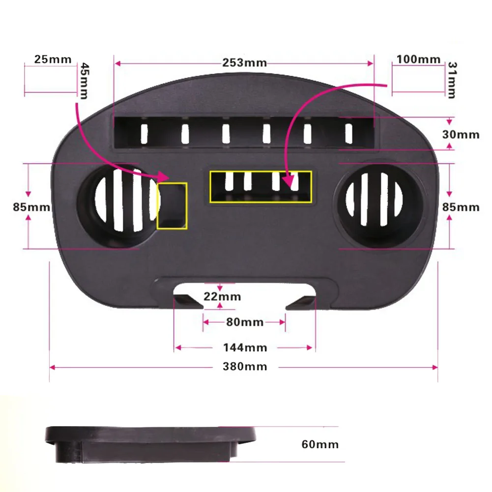 Clip On Cup Holder With Mobile Phone Slot For Camping Chair Armrest Side Table Black Plastic Tray Outdoor Beach Festival Gear
