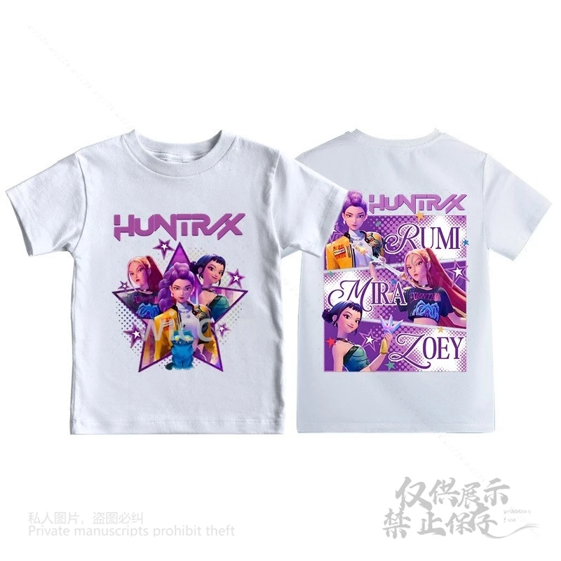 أنيمي Kpop شيطان الصيادين تي شيرت الكرتون لطيف قصيرة الأكمام قميص الصيف القطن موضة مطبوعة الاطفال هالوين كرنفال كوس