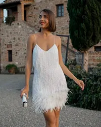 Evening Party Dress for Women 2023 Elegant Bodycon Sexy Club Camisole Tassel Dance Mini Dress Female Clothing Vestido Dre