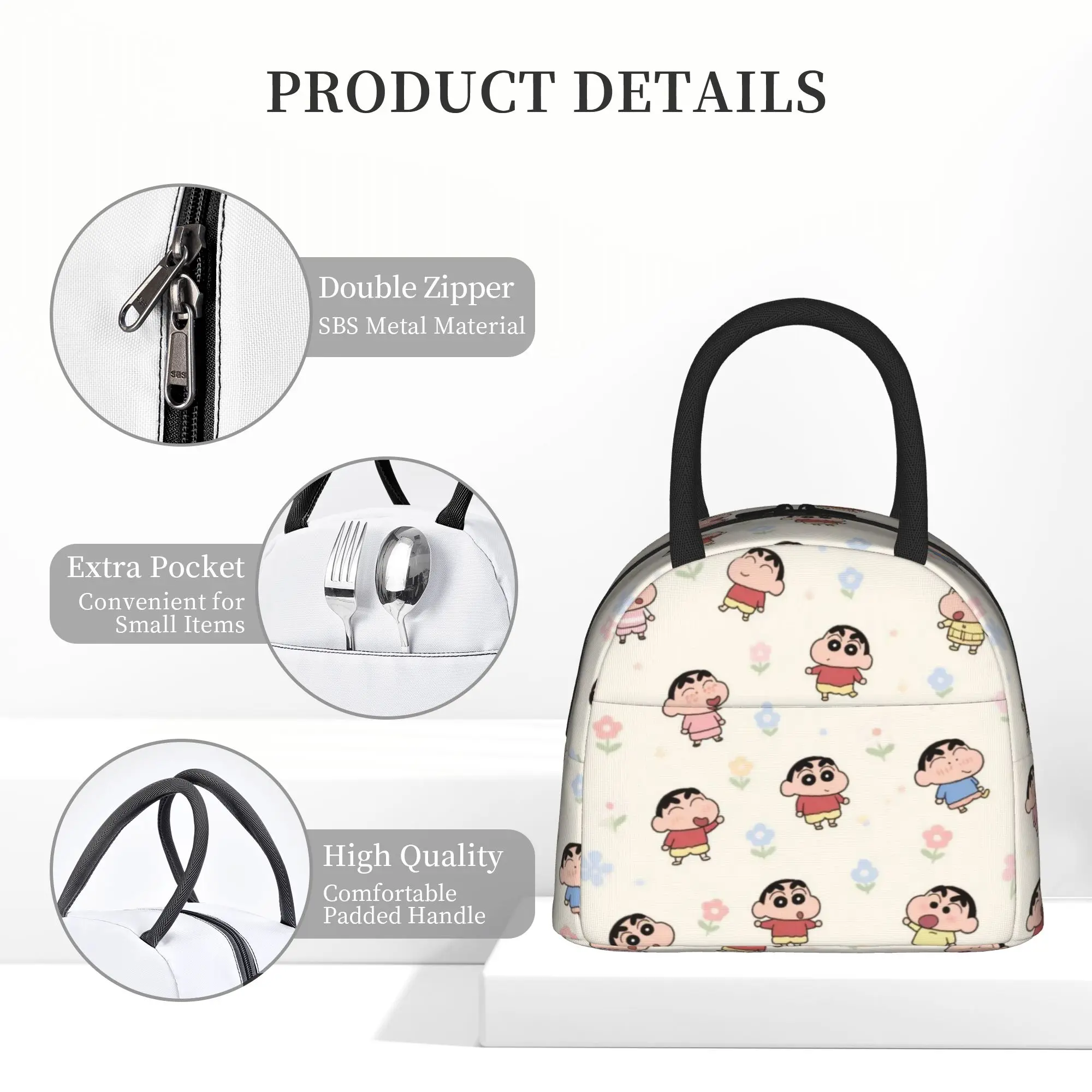 Crayon Shin-chan isolierte Lunchtaschen für Männer und Frauen, Aufbewahrungsbox für Lebensmittel, tragbare Kühlbox, Thermo-Lunchboxen für Schule und Büro – Detail 6