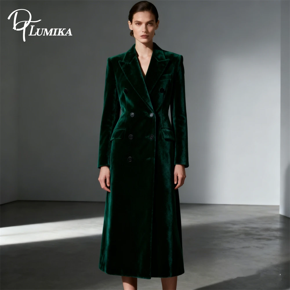 High End Velvet Suit Coat for Women XS-2XL Customized Double Breasted Autumn Winter Suit Jacket Long Peak Laple Formal Suit