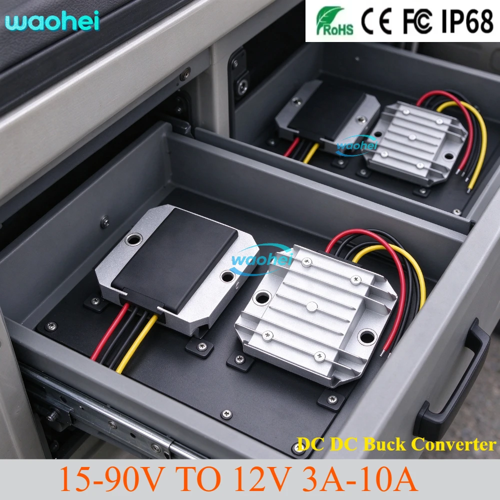 DC Power Converter 15V-90V To 12V 3A-10A Step-down 24V 36V 48V 60V 72V To 12V on-board Buck Voltage Reduction Converter Inverter