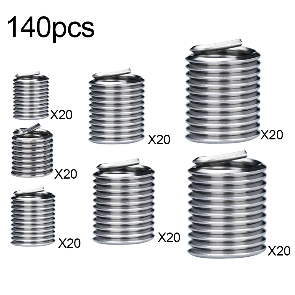 140pcs Threaded Inserts M3/M4 M5 M6 M8 M10/M12 Stainless Steel Thread Repairing Tool Helicoil Thread Repair Kit Set