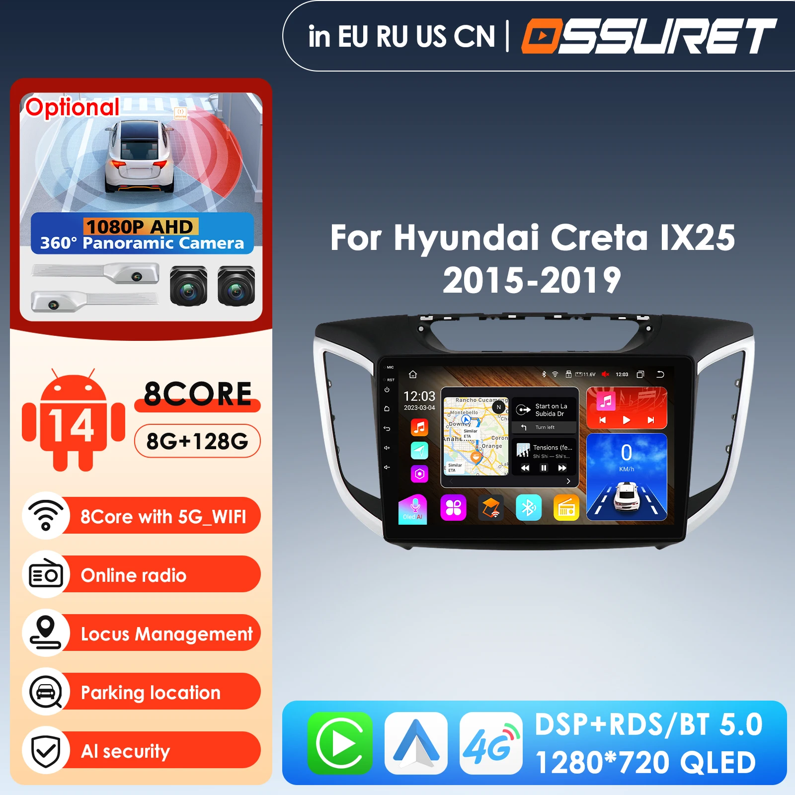 

10.1 Inch 6115 Car Intelligent Screen Android 14 Car Radio for Hyundai Creta Ix25 2015-2019 Navigation GPS Carplay AutoRadio 4G