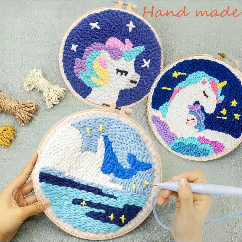 Cute Kids Fun Simple Beginner DIY Toys Boxing Embroidery Needle Craft Kit Shiba Inu Dog Duck Rainbow Bear