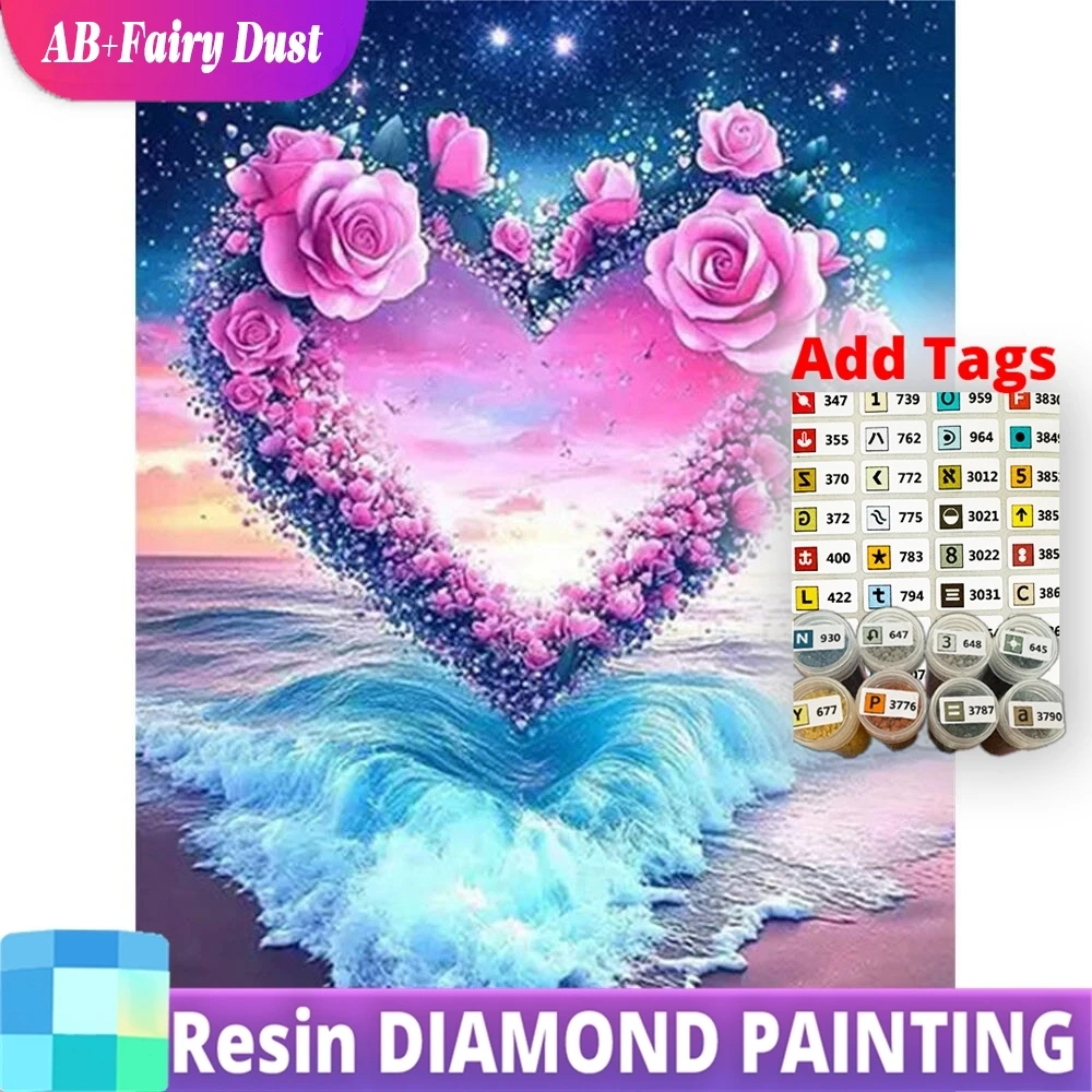 

Resin AB Fairy Dust 5D DIY Diamond Embroidery Love Heart Flower Mosaic Full Square Round Painting Seaside Landscape Holiday Gift