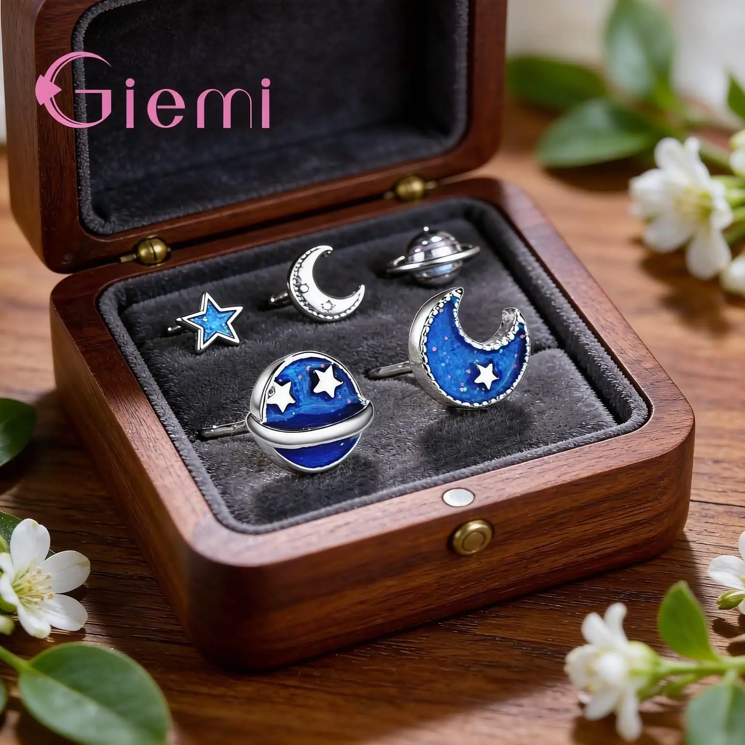 Personality 925 Sterling Silver Blue Planet Moon Star Stud Earrings For Women Girls Anniversary Daily Party Fashion Jewelry Gift