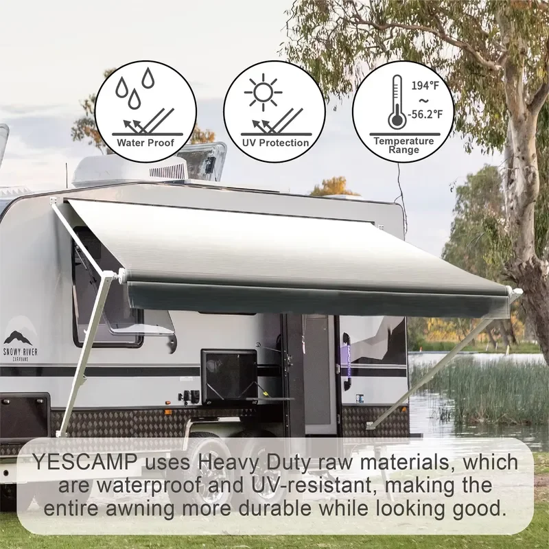 For Awnlux W5600 PVC Vinyl Fabric RV Roll Up Awning with LED Light Customizable Sizes for Camping Trailer