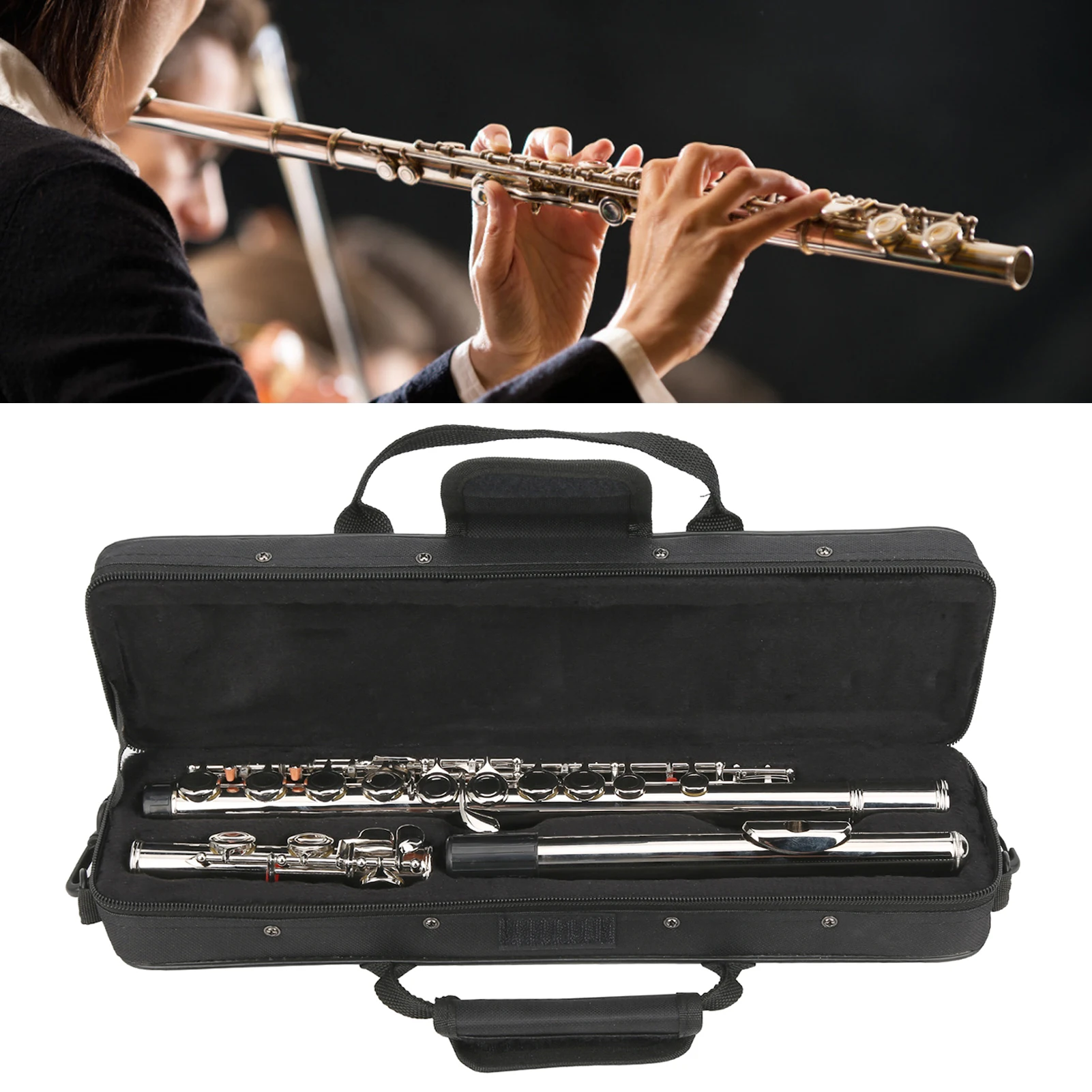 

16 Hole C Flute LADE 16 Hole C Flute Closed Key with Storage Bag Increased Tube Resonance Musical Instrument Closed Key Flute