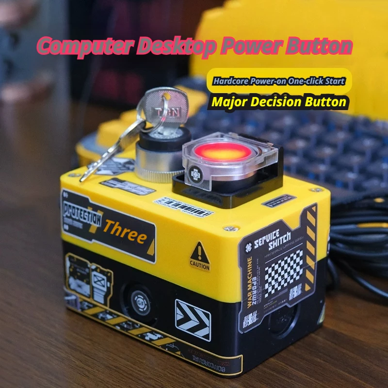 Pc Chassis External Wired Power Switch Dual Start Control Key Lock Led Indicator Protective Button For Desktop Computer Host