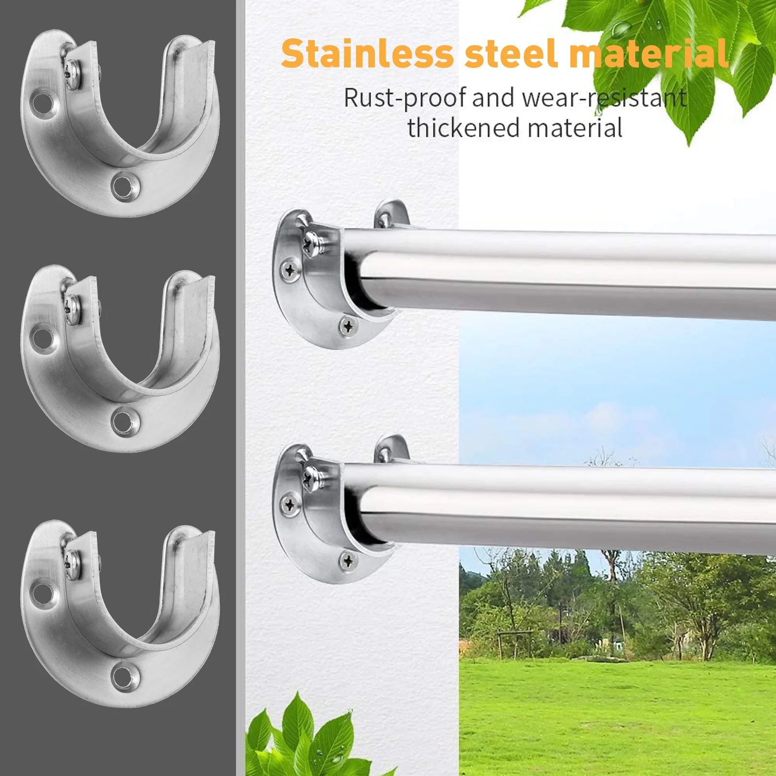 

4Pcs Stainless Steel Curtain Rod Bracket U-Shaped Closet Rod Support Heavy Duty Wardrobe Pole Holder for 25Mm Rods Dry Wall