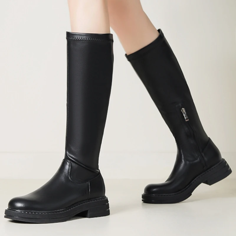 

Women's Knee High Boots 2025 Autumn Winter Warm Black Brown White Western Boot Low Heels Long Footwear Shoes Ladies Water-proof