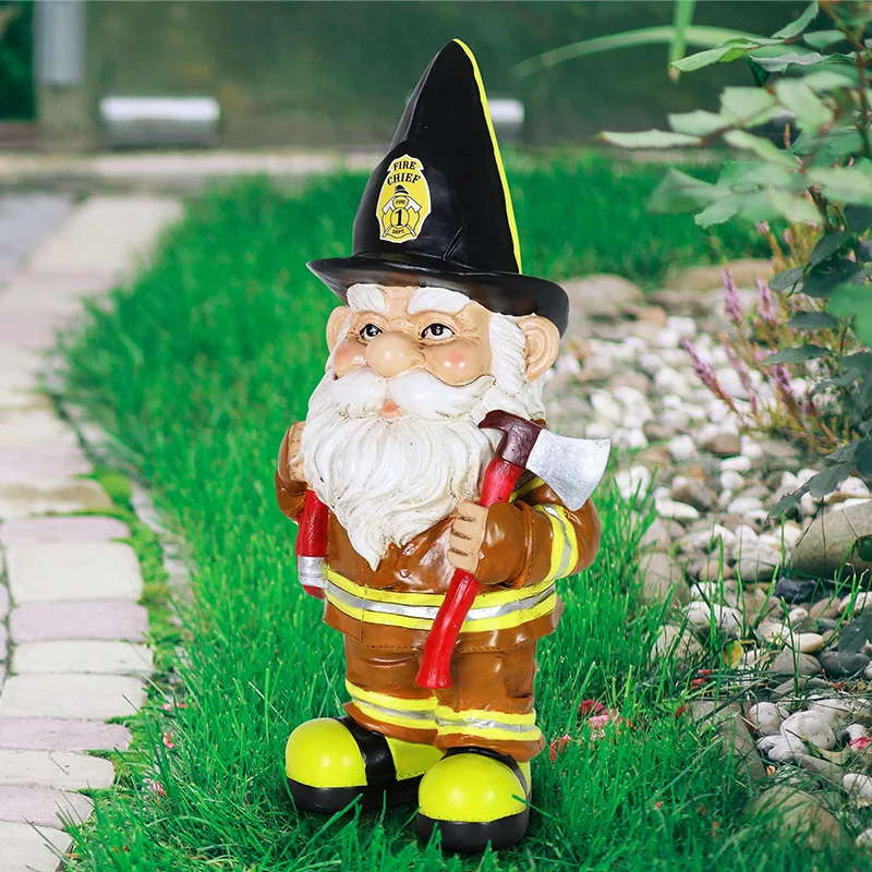 New Resin Ornament Firefighter Fred Dwarf Garden Statue Craft Decoration Creativity