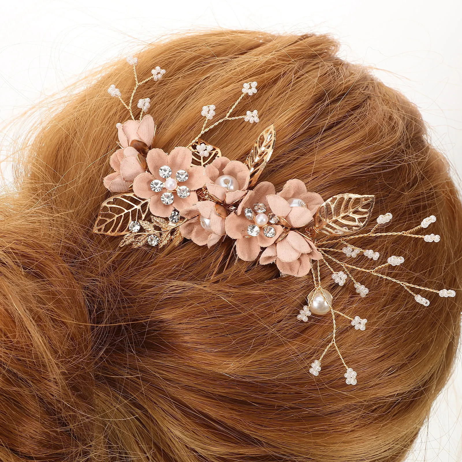 

4pcs Wedding Hair Comb Set Pink Bridal Accessories for Women Floral Combs Bridesmaid Party Prom Hair Side Comb Clips Headpiece