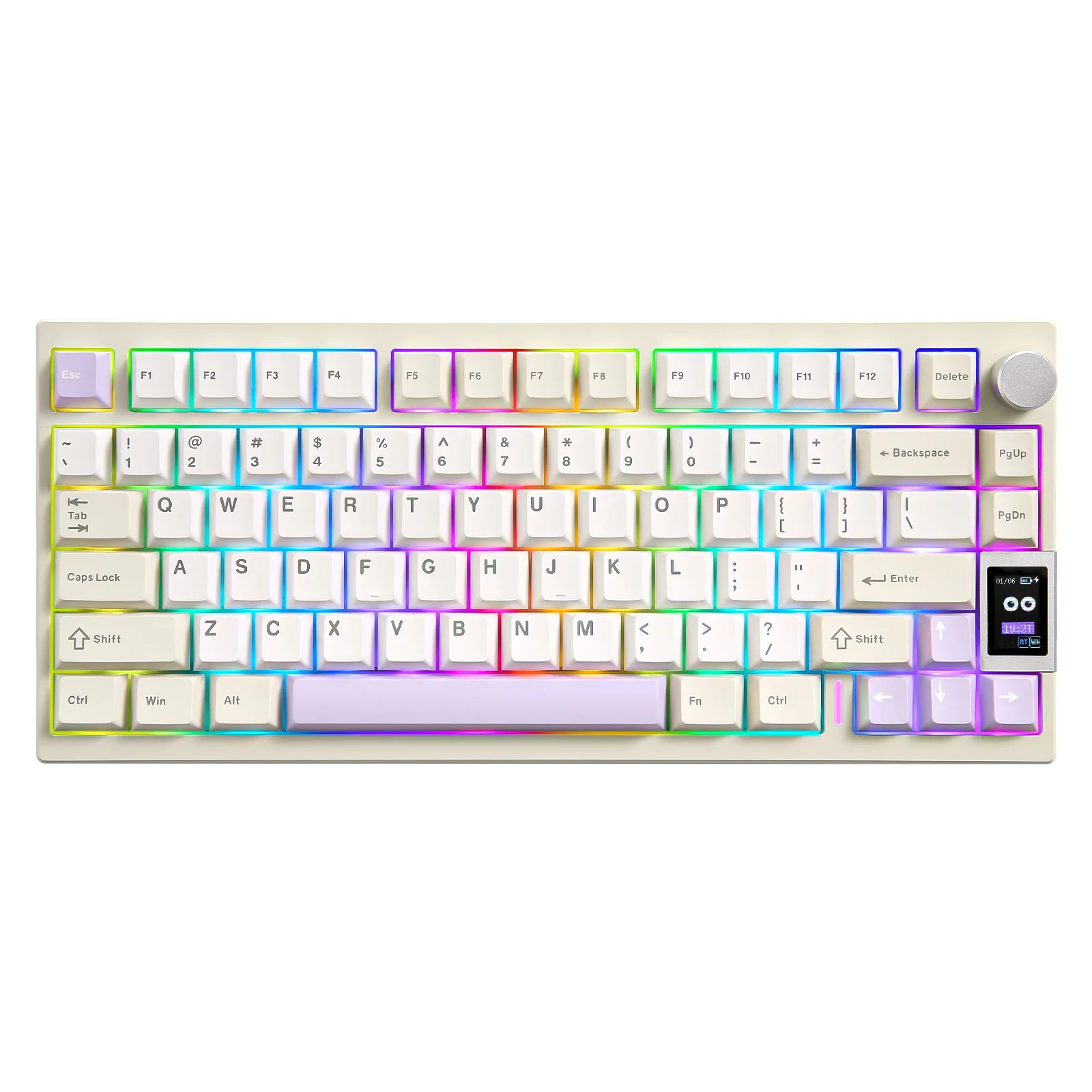 YUNZII AL80 Beige Mechanical Gaming Keyboard, Wireless CNC Aluminum QMK/VIA Knob Keyboard, Gasket Hot Swap LCD Mac/Win Keyboard