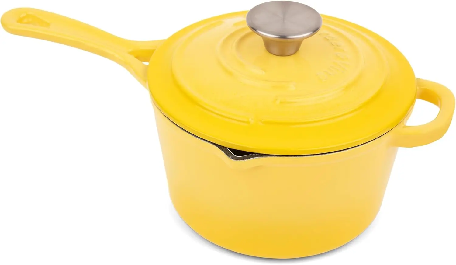 Larder & Vine 2.2 Quart Enameled Cast Iron Saucepan with Lid, Pour Spouts, Ergonomic Handles, No Seasoning Needed (Limoncello)