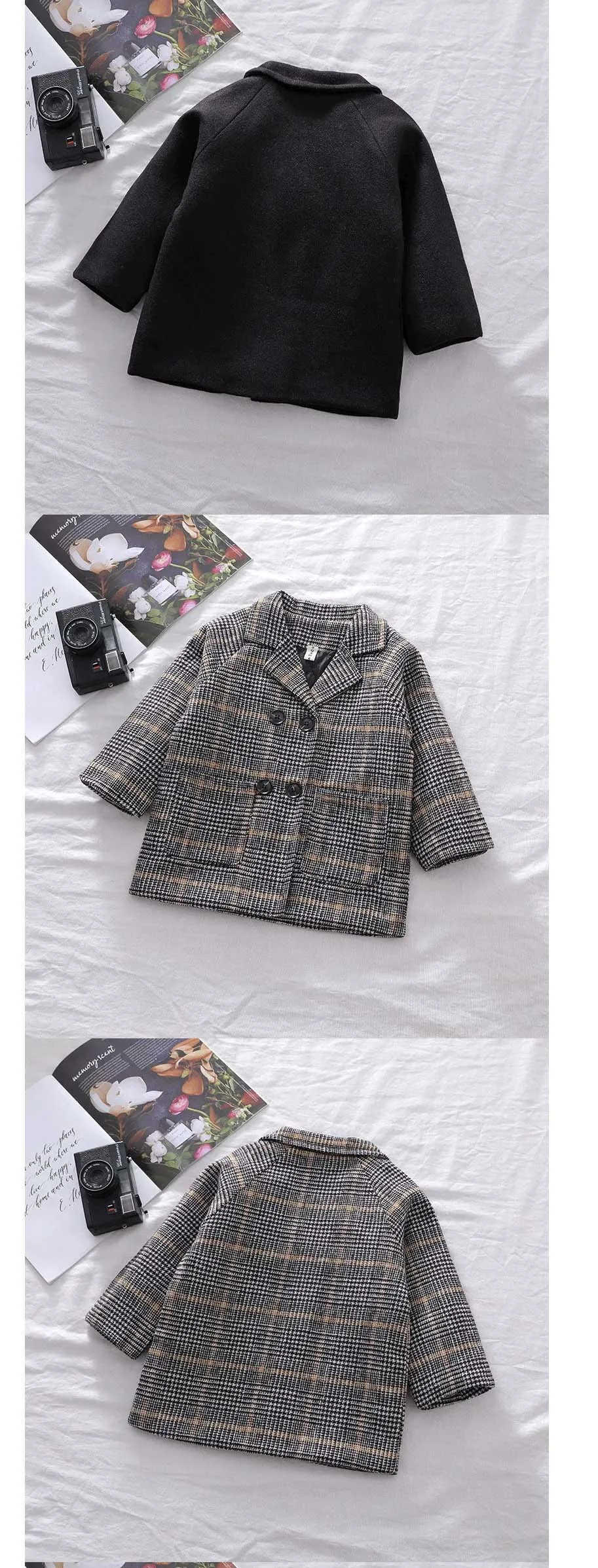 Spring Boys Jackets Child Girl Woolen Double-breasted Baby Trench Coat Lapel Autumn Kids Outerwear Winter Wool Overcoat