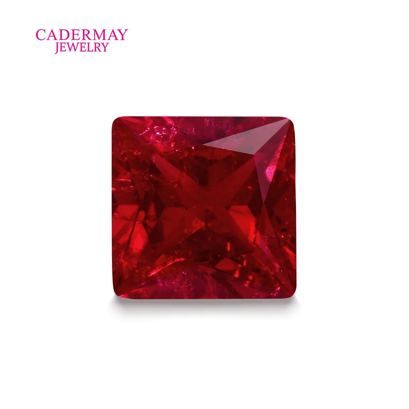 With Inclusions And Minor Cracks Ruby 4mm-12mm Princess Shape Pigeon Blood Red Lab Grown Ruby Loose Gemstones For Making Jewelry