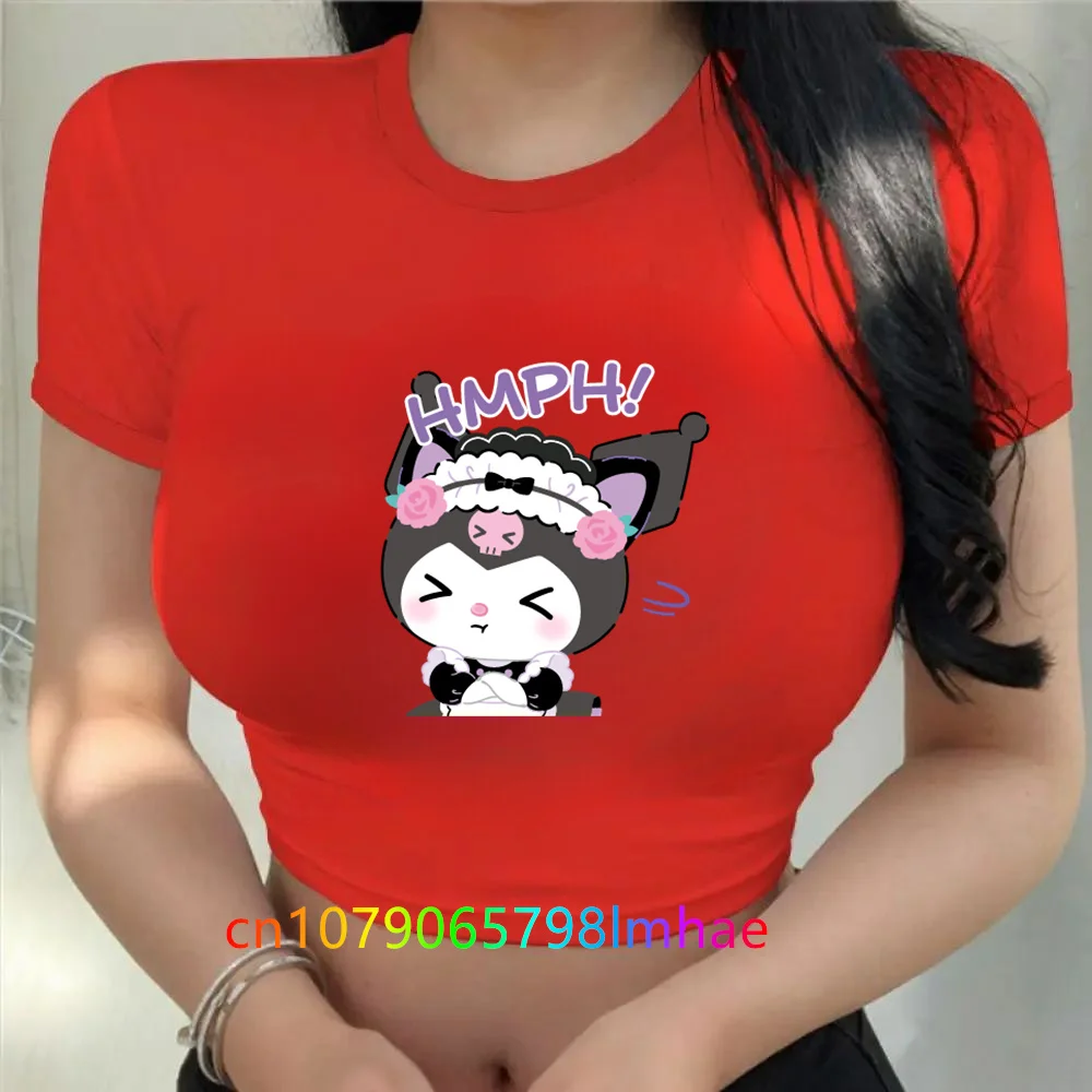 

2024 Sexy Kawaii Kuromi Crop TopY2k Print T-shirts Cartoon Woman Clothes Slim Fit Women's T-shirt Sanrio Fashion tops