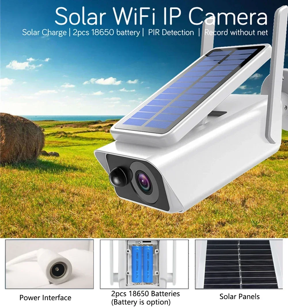 Câmera de segurança sem fio ao ar livre, painel solar, alimentado por bateria, movimento PIR, câmera de vigilância CCTV, iCSee, 5MP HD, IP66