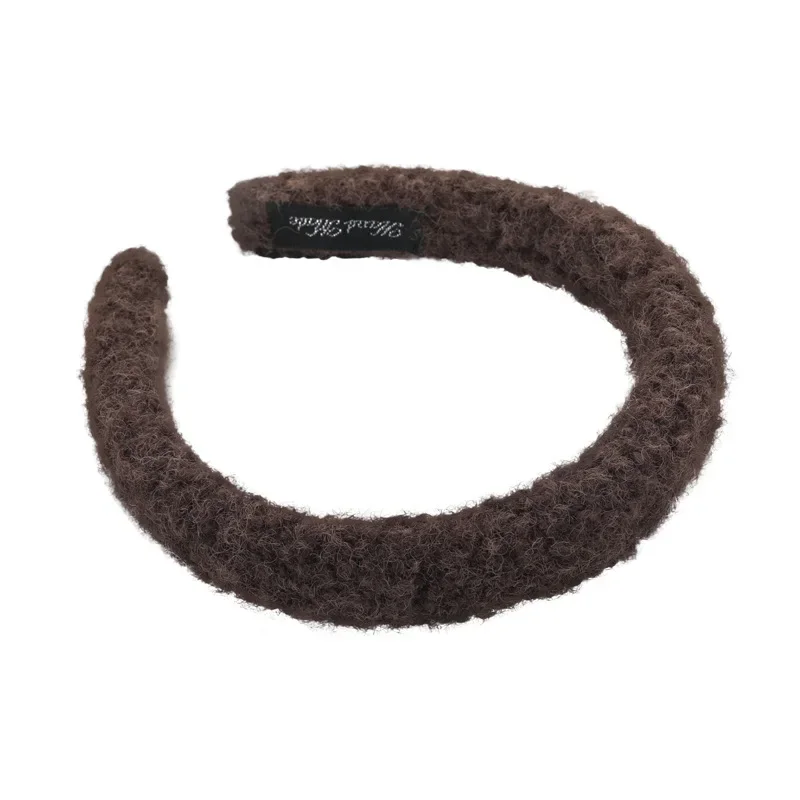 Autumn Winter Coffee Color Plush Headband Wool Sponge Hair Band For Women Girl Simple Elegant Hair Hoop Fashion Hair Accessories