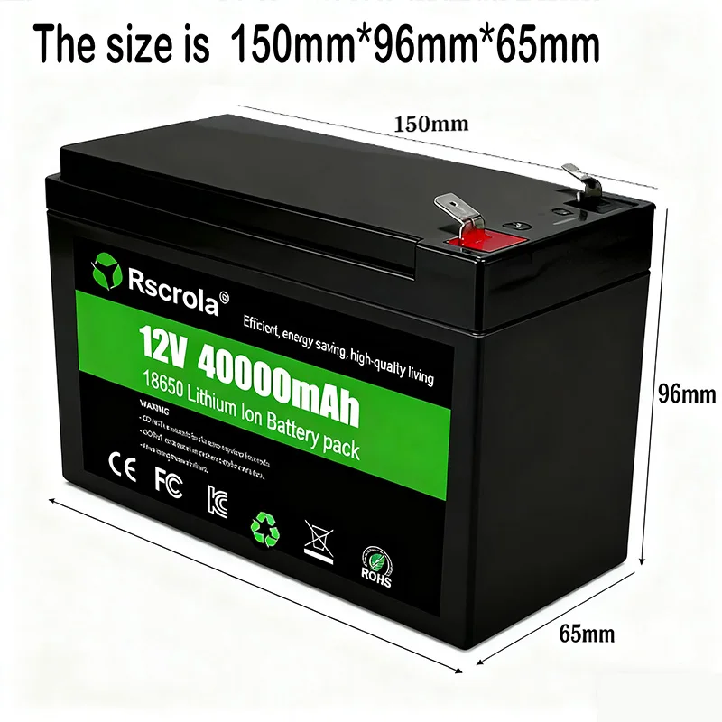 12V Rechargeable Lithium Battery Pack 40Ah, 18650 Battery Pack DC Power for Sprayer, Portable Speaker, Outdoor Camping, Toy Cars