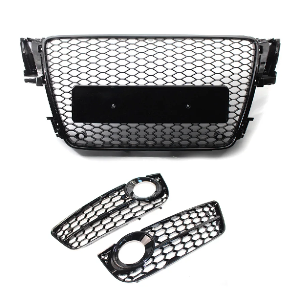 

3Pcs/set Honeycomb Radiator Bumper Grill+1 pair Mesh Fog Light Grille Cover for A5 B8 2008-2012 Front Grille Car Accessories