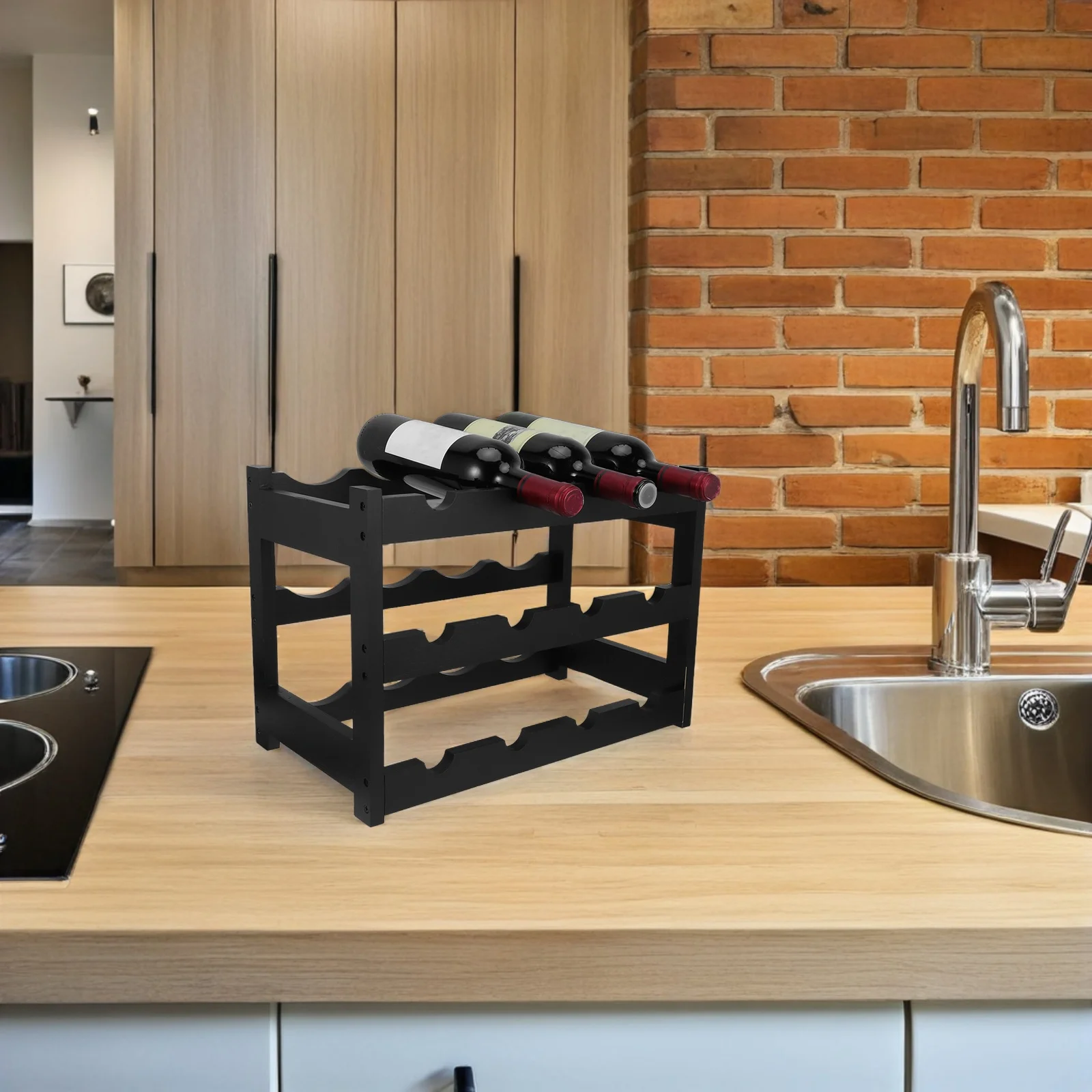 

Red Wine Storage Rack Bamboo Rustic Wood Bottle Organizer Holder Corner Freestanding Wines