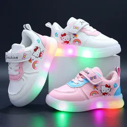 Scarpe per bambini Sanrio LED per ragazze Scarpe Hello Kitty simpatico cartone animato Scarpe estive per ragazza Kawaii Scarpe da ginnastica con fondo morbido Scarpe casual