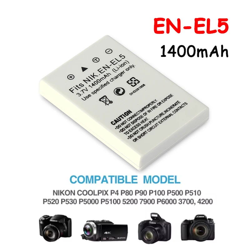 Сменная батарея ENEL5 EN-EL5 EL5 1400 мАч для Nikon Coolpix P4 P80 P90 P100 P500 P510 P520 530 P5000 P5100 5200 7900 P6000