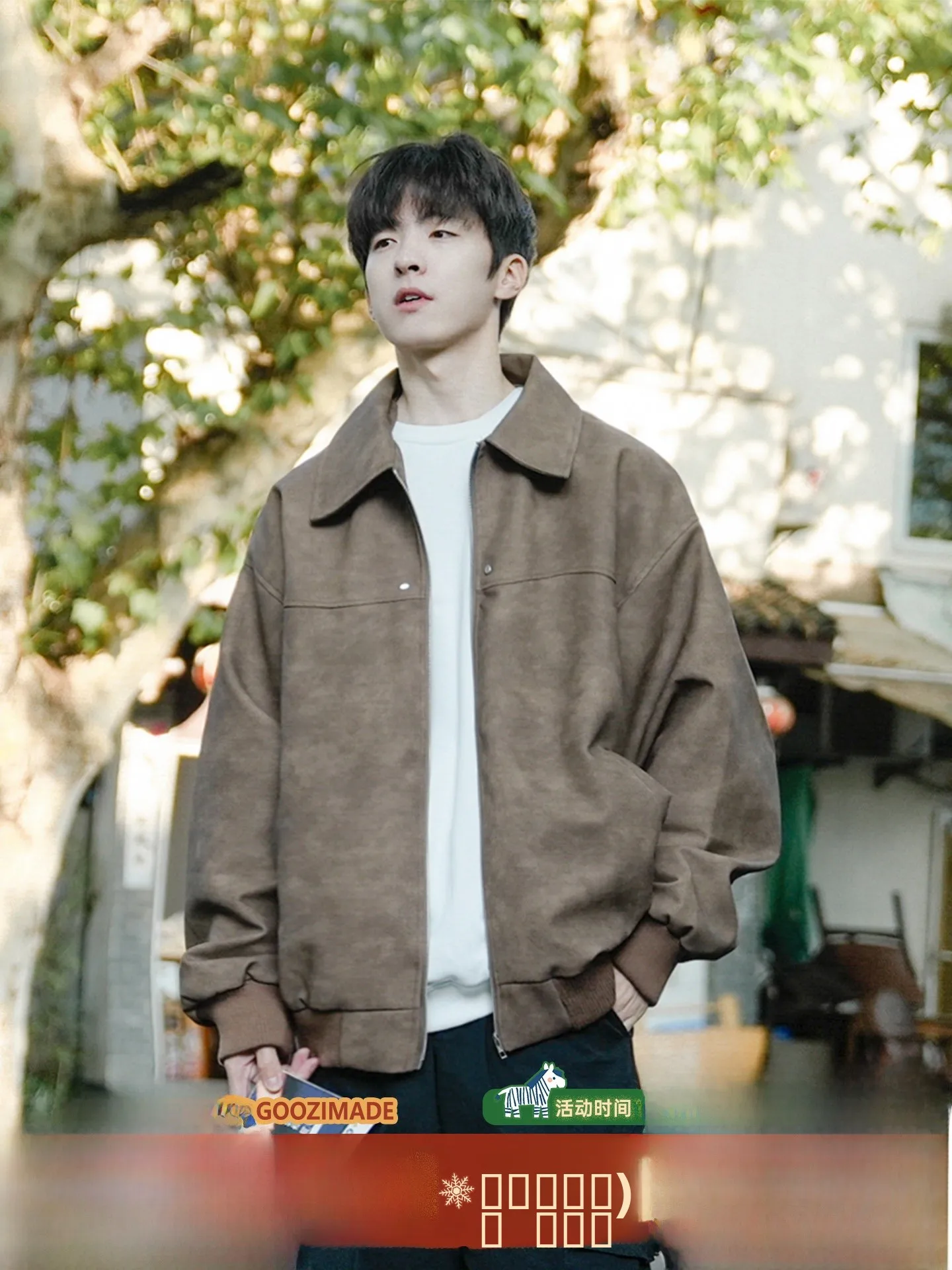 

Gouzzi Made Men's Suede Leather Jaet Spring American Retro Youth CleanFit Leather Jaet Casual Long Sve Zipper Closure